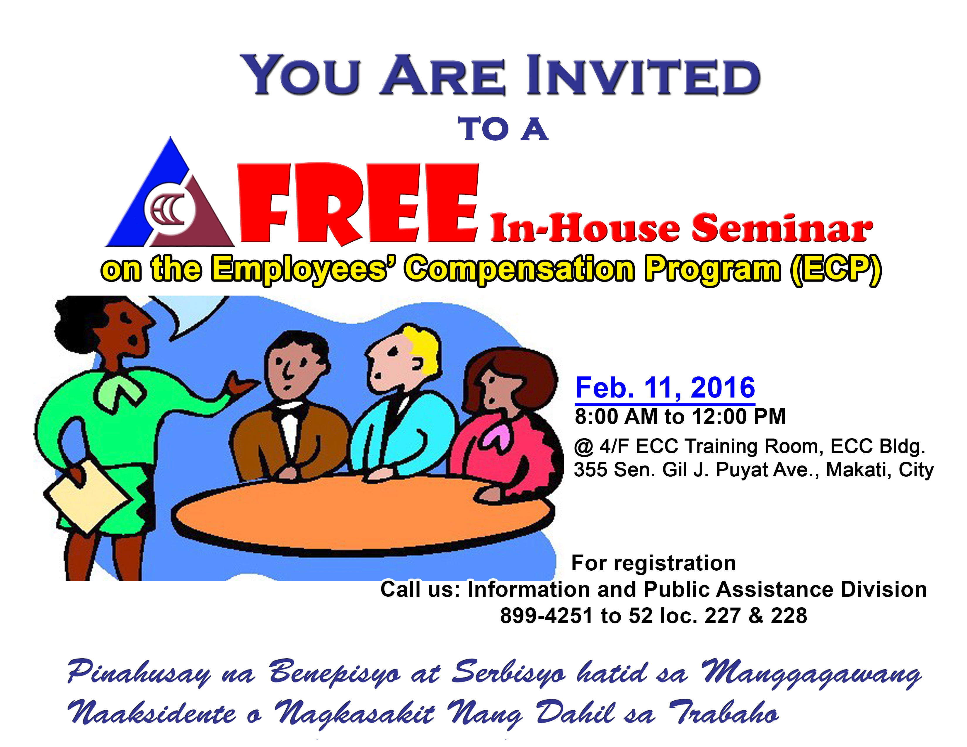 Invitation for In-House Seminar on February 11, 2016 8:00 am to 12:nn at ECC Training Room